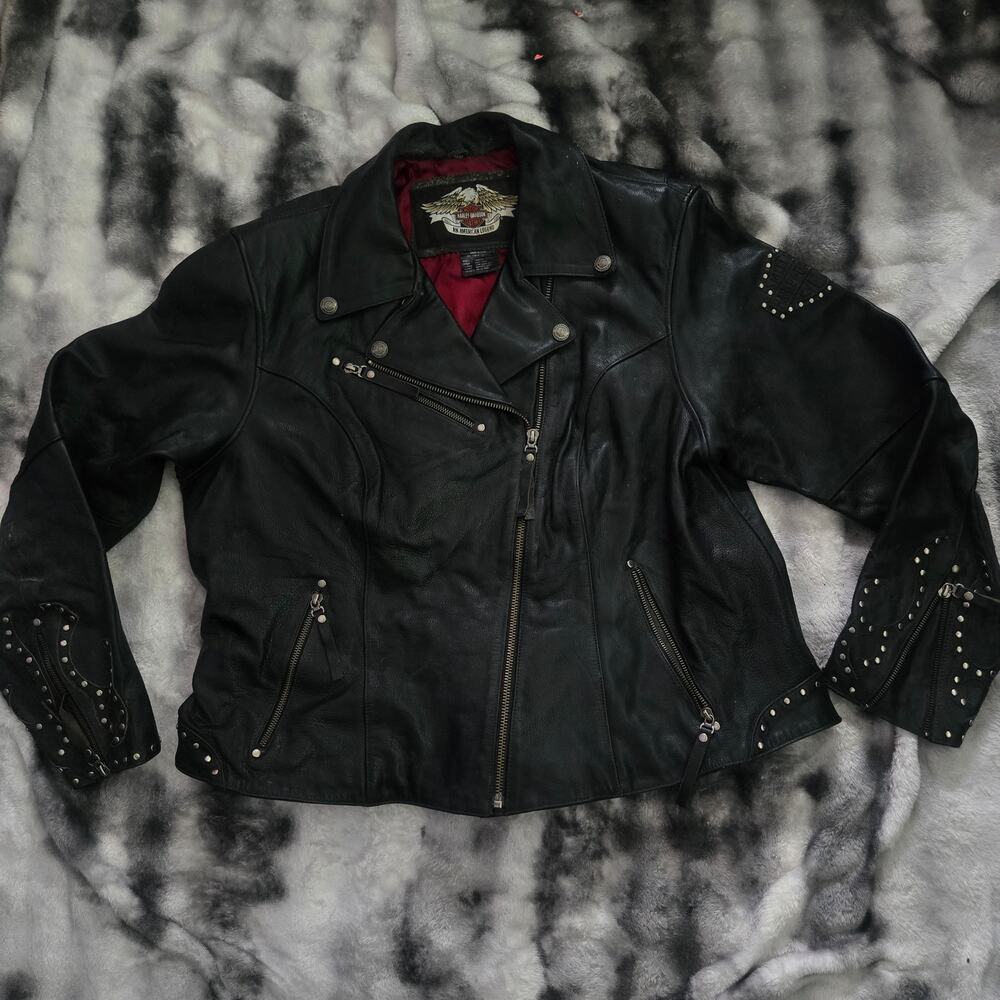 Vintage Harley‑Davidson Women’s Studded Leather Motorcycle Jacket 2XL Rare